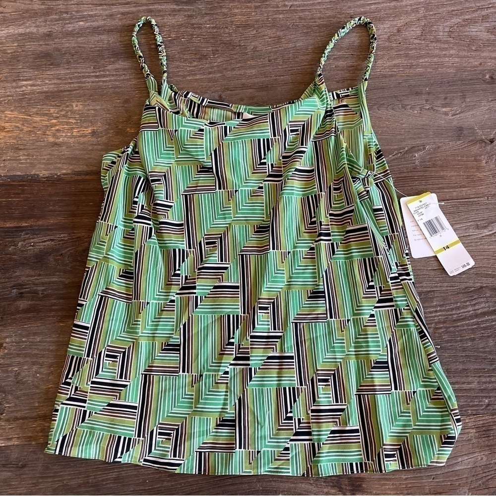 Nine West Tank Top 100% Silk Cami Camisole Green Boho Office Summer Spring New